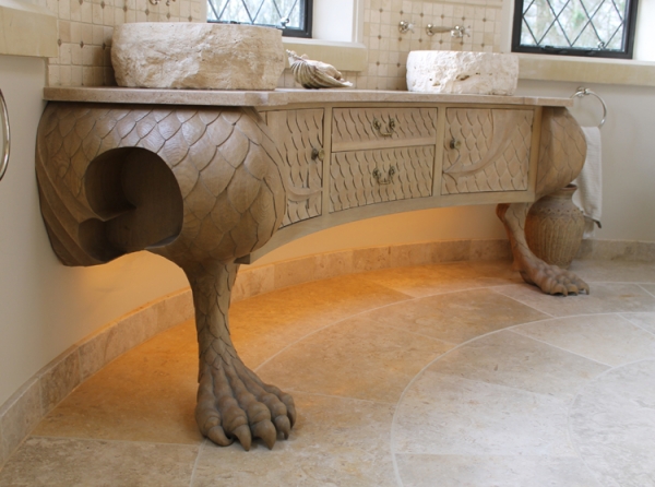 Hand Carved Dragon Wash Basin Stand with soft close Drawers