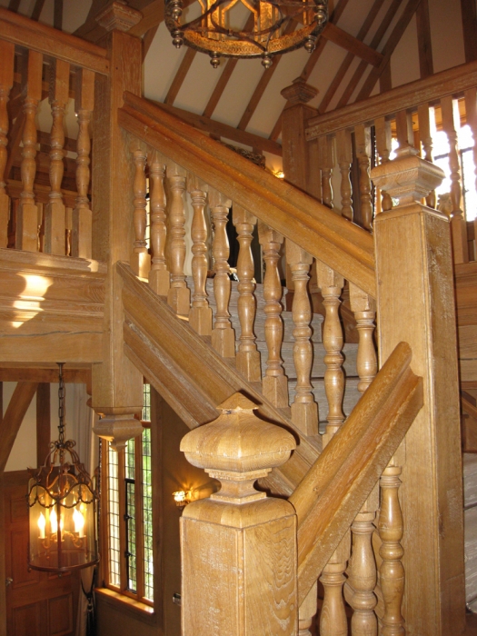 Oak Staircase and Galleries with Double Baluster Spindles and Square Cut Newel Caps