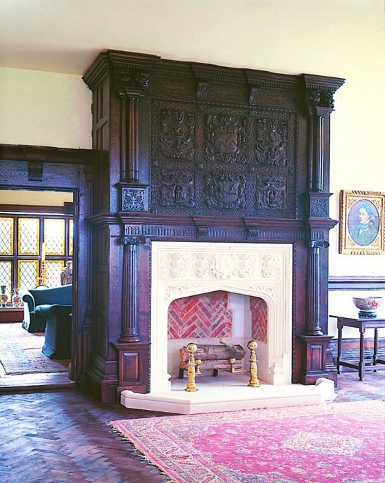 Heavily Hand Carved Oak Overmantle with Fluted Columns