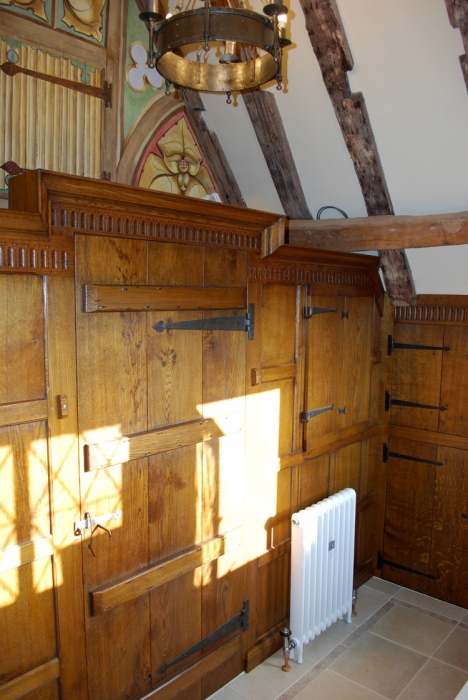 Oak Panelled Screen, Hand Carved with a Ledged Door