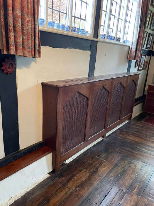 Oak Radiator Cover with shaped French Cane front panels