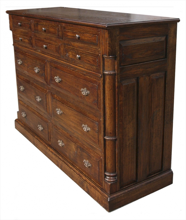 Oak Chest of 12 Drawers with Turned Corner Posts