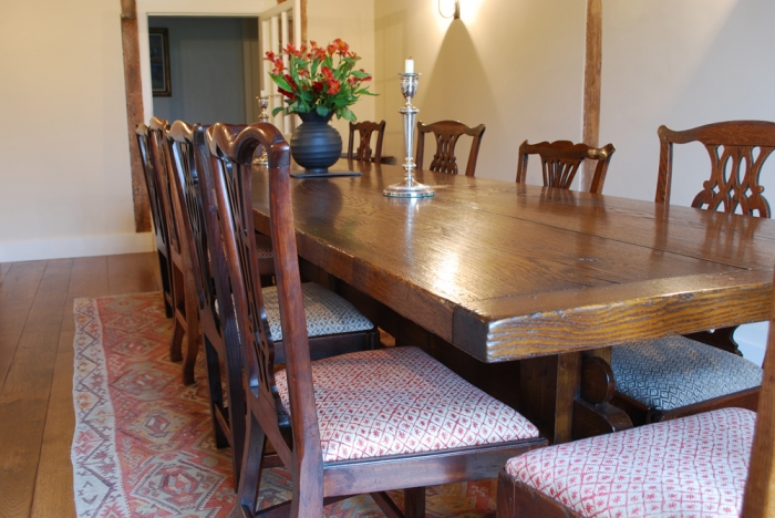 Large Oak Trestle Table with Cleated Two Board Top