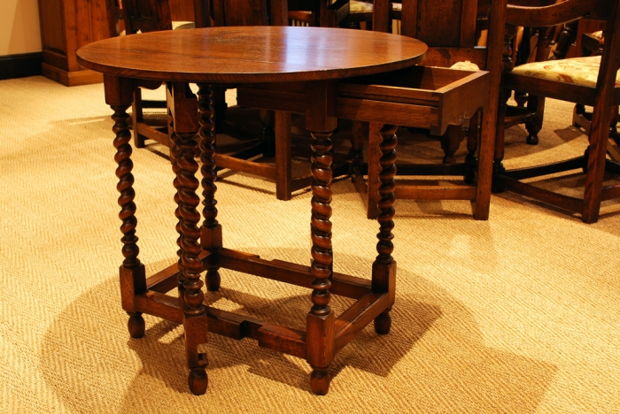 Small Oak Gateleg Table with a Drawer and Barley Twist Turns