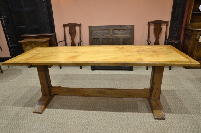 Solid Oak Table with a single plank Cedar Top, Lipped with Oak Boarder