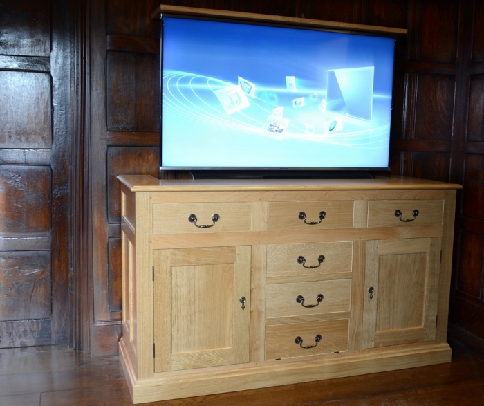 Light Solid Oak Dresser Base Incorporating Remote Controlled TV Lift