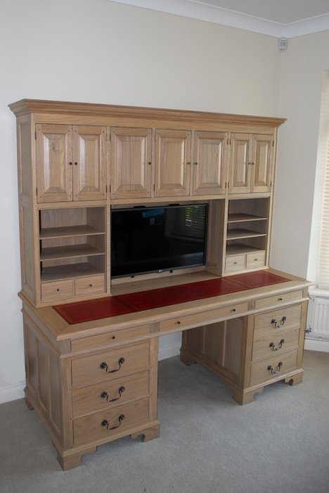 Light Oak Computer Desk with Leather Inlaid Top,the bottom right hand drawers store the printer and paper