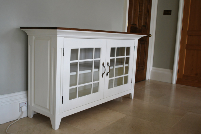 A Painted Display Cabinet with Polished Oak Top