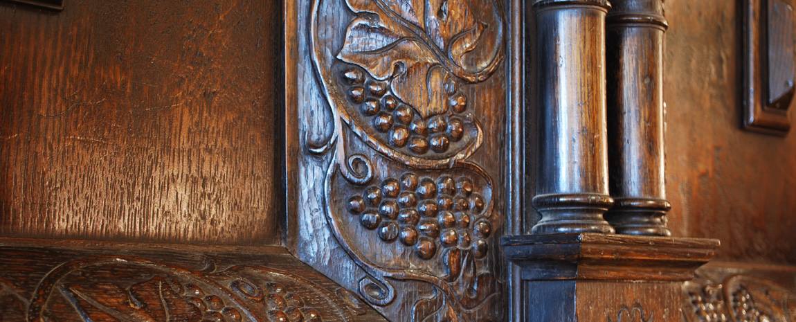 Oak Overmantle showing Hand Carving and Hand Turning detail