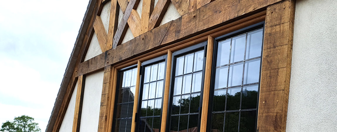 Oak framed window with double glazed units