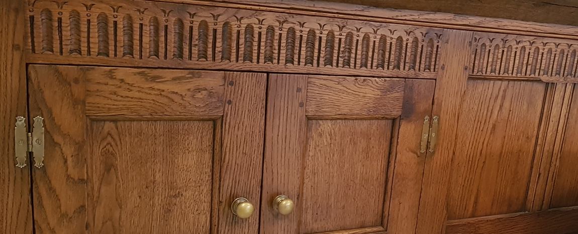 Oak Panel with Built in Cupboard and Hand Carving