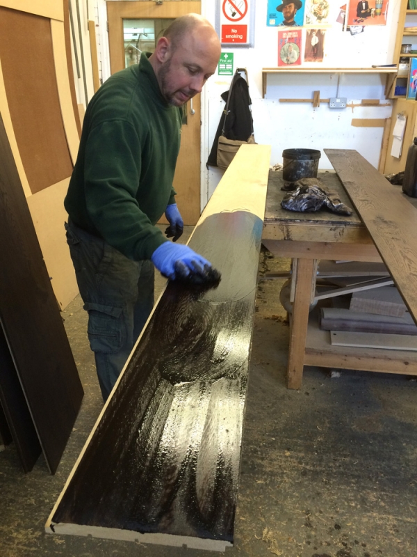 Hand Staining the Oak Floor