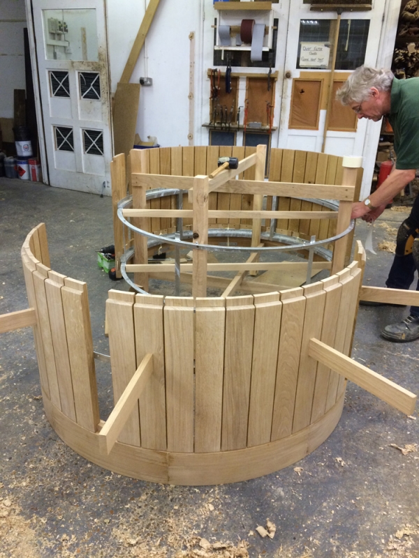 Oak Staves being fitted to the outer metal ring