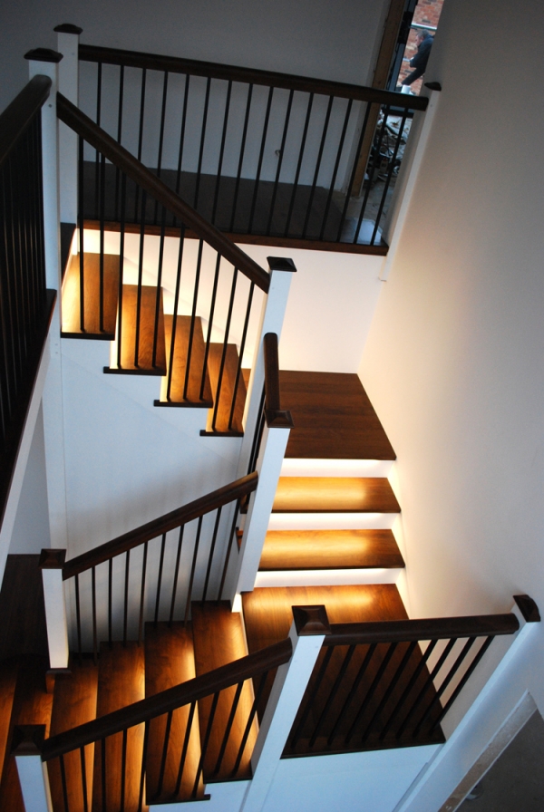 Staircase showing fitted LED Lighting to underside of Treads