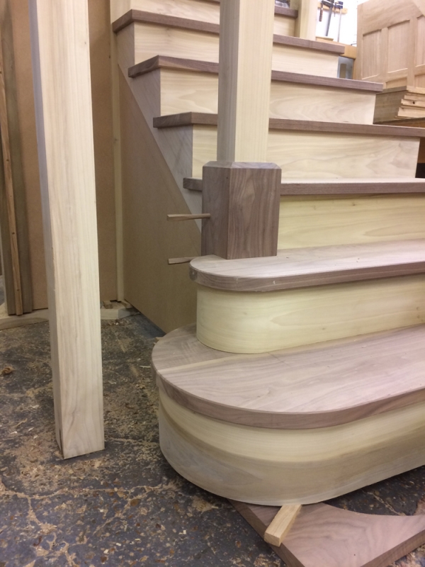 Assembling the Staircase in our workshop, showing the fitting of the Bullnose Treads