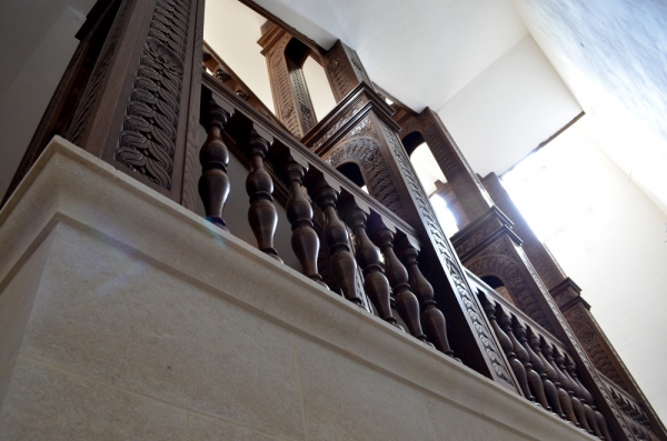 The base of the Hand Carved Oak Staircase