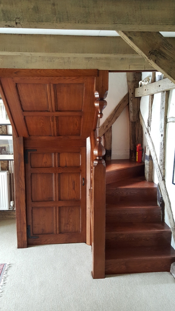 Oak Staircase with Storage Cupboard and Panelled Soffit