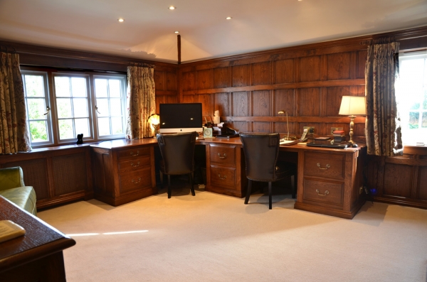 Solid Oak Panelling with Desk and Pedestal Cabinets
