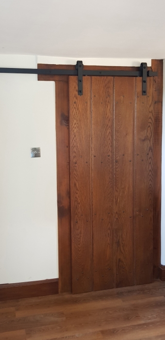 Oak Sliding Door with Black Iron Track