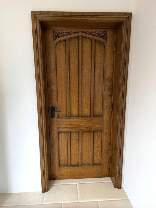 Solid oak Door and Frame with Hand Carving and Architrave