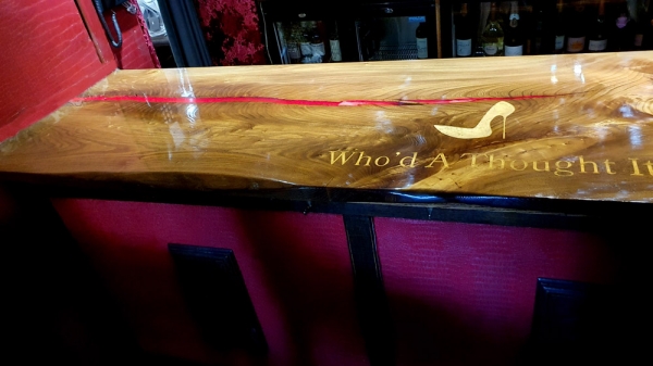 Elm Bar Top, Gold Leaf and Red Resin