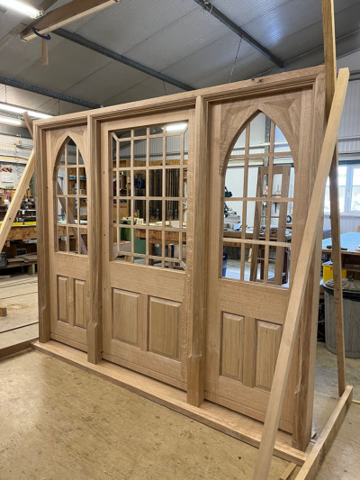 Oak Exterior Door and Sidelights being assembled in our workshops