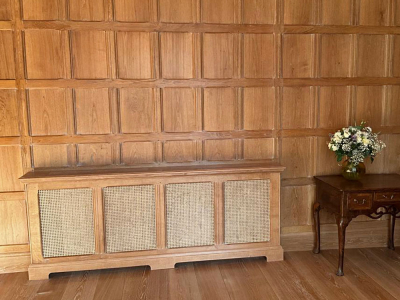 Oak Wall Panel and Oak Radiator Cover with French Cane fronts
