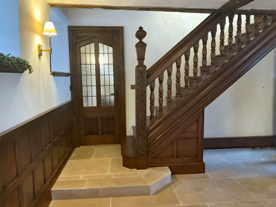 Oak Staircase with Hand Carved Newel Post