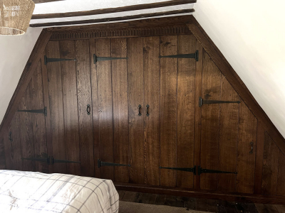 Fitted Oak Wardrobe with 5 Planked Doors and Hand Carved Rail