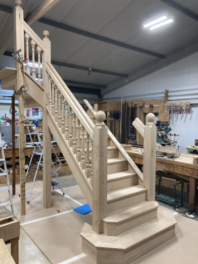 Oak Staircase being assembled in our workshop